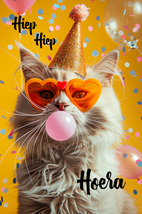 Verjaardagskaart party poes