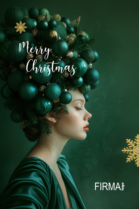 Kerstkaart model met kerstballen kapsel