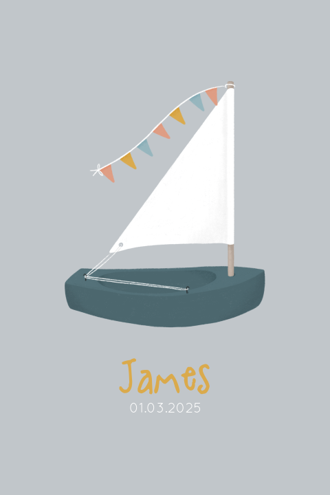 Lief geboortekaartje met bootje voor een jongen