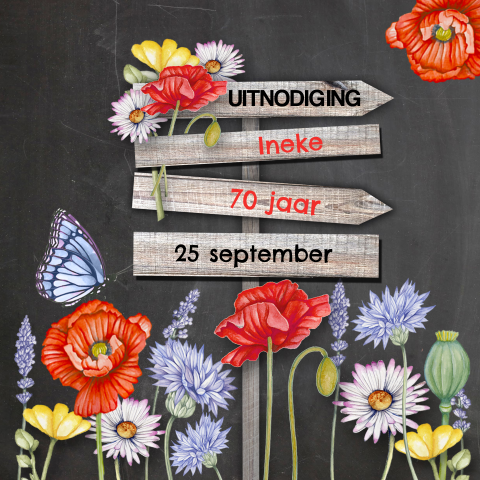 Uitnodiging verjaardag 70 jaar wegwijzer klaprozen