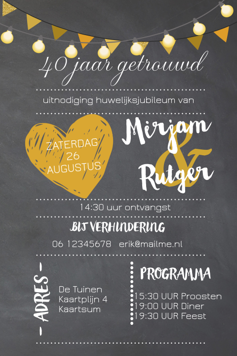 Super hippe uitnodiging feestje huwelijksjubileum 40