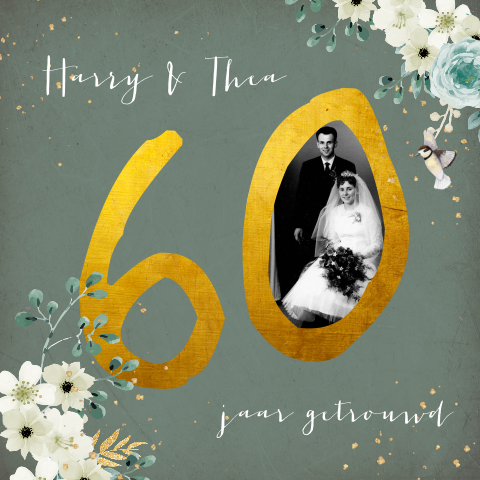 Jubileum uitnodiging 60 jaar getrouwd goud look