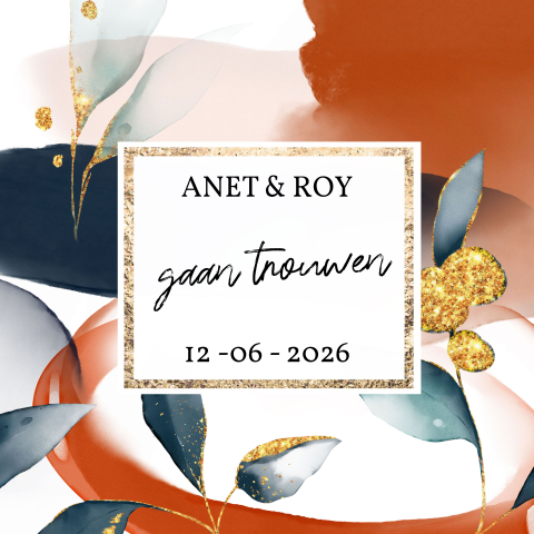 Abstracte trouwkaart met bloemen rood en blauw