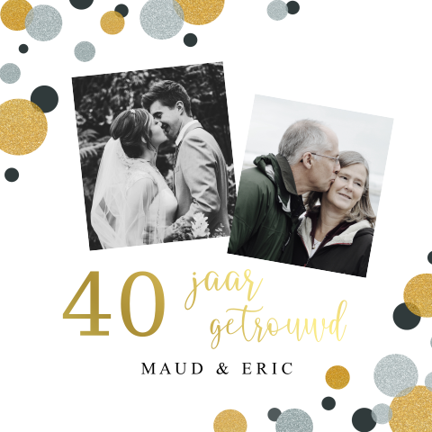 Hippe jubileum uitnodiging 40 jaar getrouwd met goudfolie