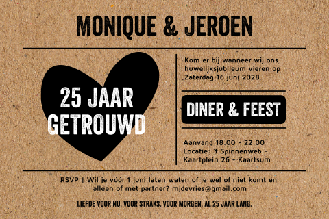 Moderne uitnodiging 25 jaar getrouwd kraftlook achtergrond
