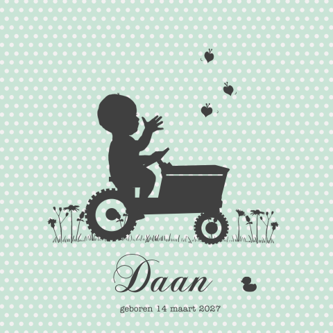 Profiel geboortekaartje baby in tractor