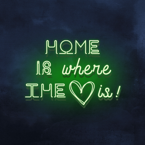 Moderne verhuiskaart neon home is where the heart is
