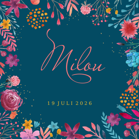 Bohemian floral geboortekaartje meisje met bloemen
