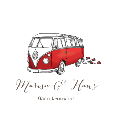 Trouwkaart met prachtige Volkswagen busje