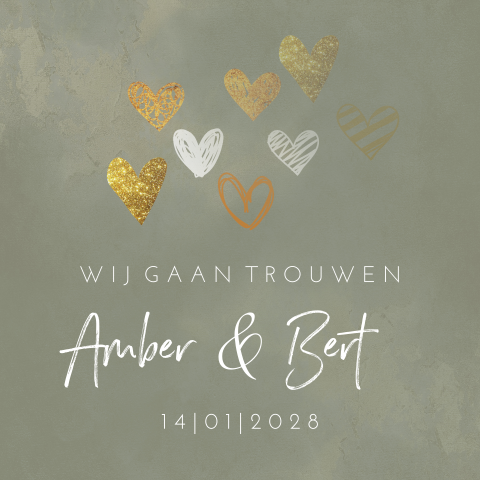 Trouwkaart watercolor hartjes groen