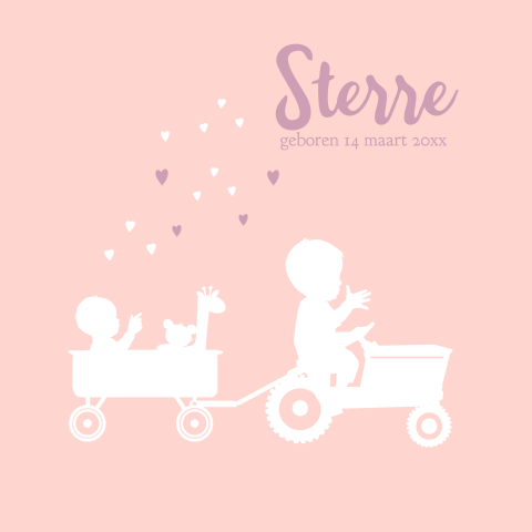 2de kindje geboortekaartje zusje en broer in tractor baby