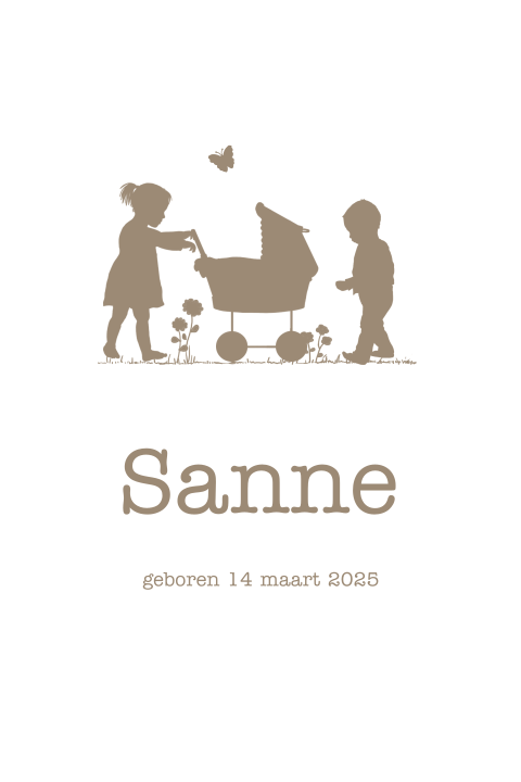 Silhouet geboortekaartje jongen meisje 3de kindje
