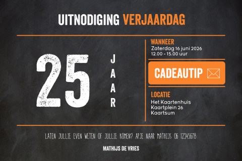 25e verjaardagsuitnodiging stoer met krijtbord achtergrond