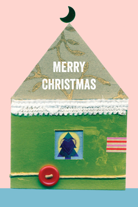 Kerstkaart met huisje van papier