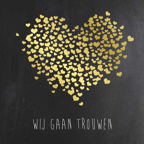 Trouwkaart met hart van goudfolie echte foliedruk