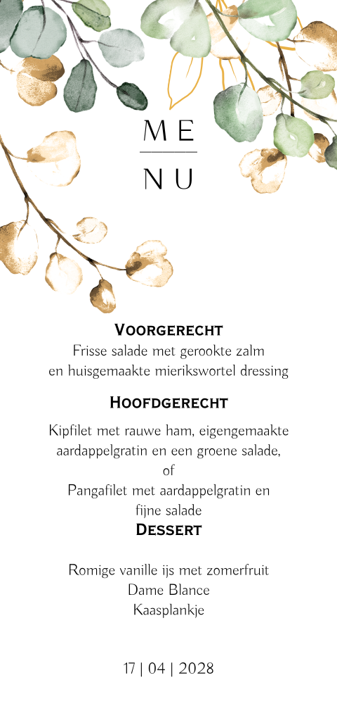 Menu kaart botanisch eucalyptus blad