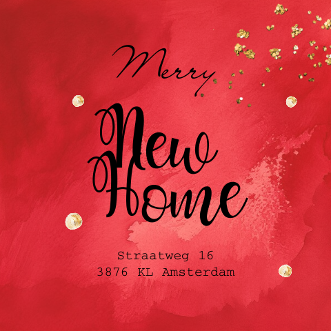 Kerstverhuiskaart rood met goud look