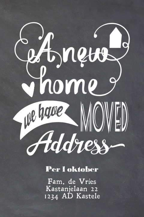 Hippe verhuiskaart krijtbord a new home