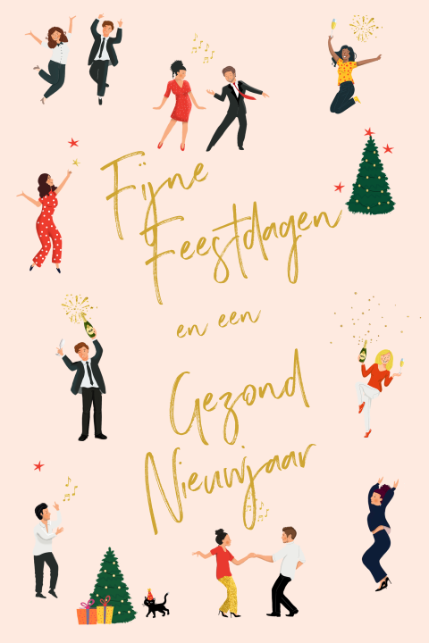 Kerstkaart kleine poppetjes staand