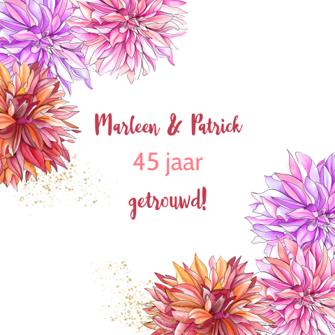 Uitnodiging 45 jaar getrouwd met bloemen