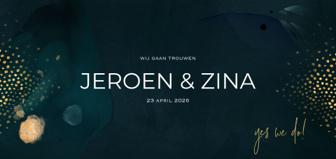 Hippe panorama trouwkaart goudlook groen blauw