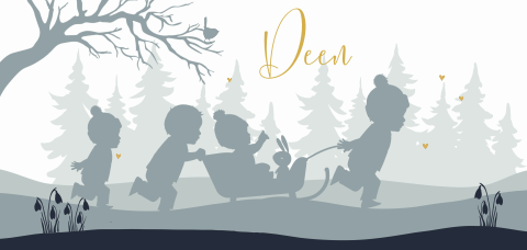 4e kindje winters geboortekaartjes met baby op slee