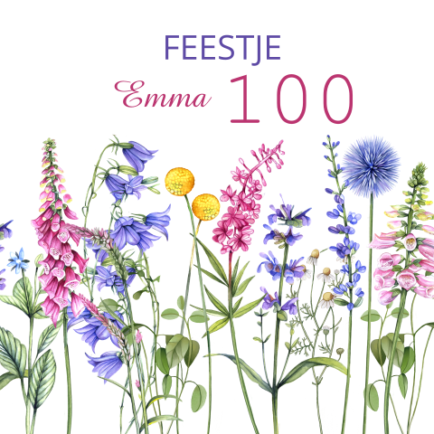 Uitnodiging 100ste verjaardag vrouw veldbloemen