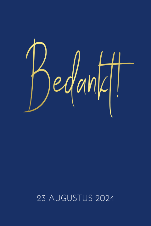 Bedankkaart donkerblauw en foliedruk
