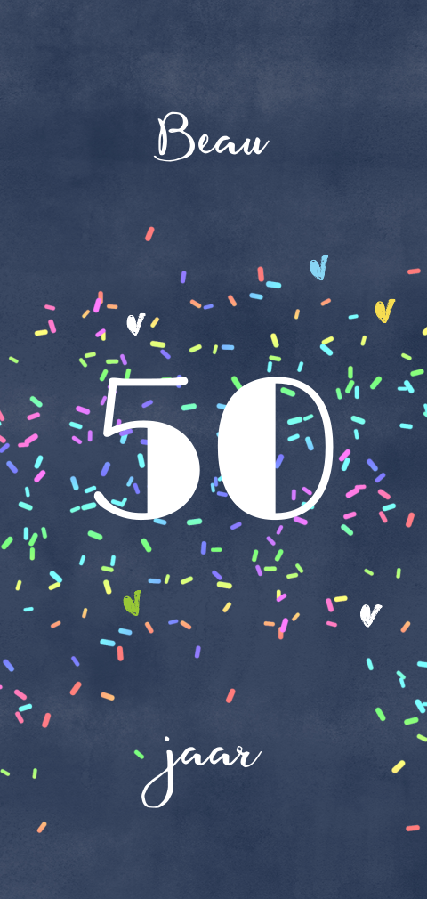 Uitnodiging verjaardag 50 jaar met confetti feestelijk