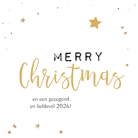 Hippe zwart wit gouden kerstkaart met typografie