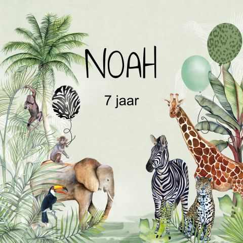 Uitnodiging verjaardagsfeestje kinderfeestje junglethema jongen