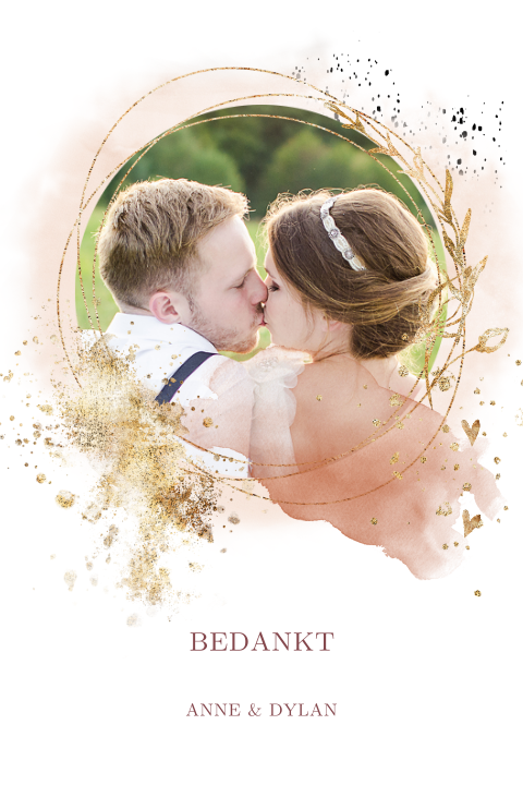 Bedankkaart trouwen met foto watercolor