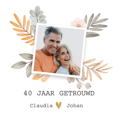 40 jaar getrouwd uitnodiging feestje met waterverf bloemen