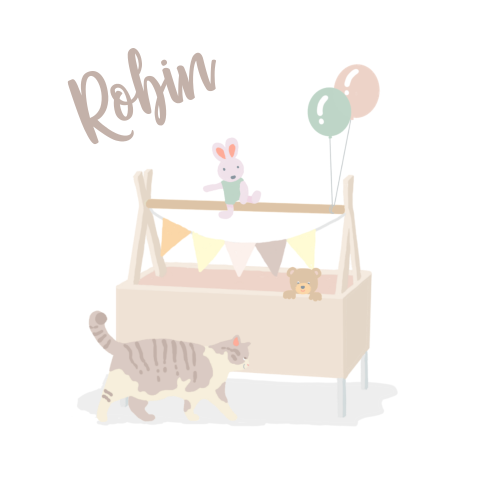 Geboortekaartje lief met wiegje knuffels en kat voor een meisje