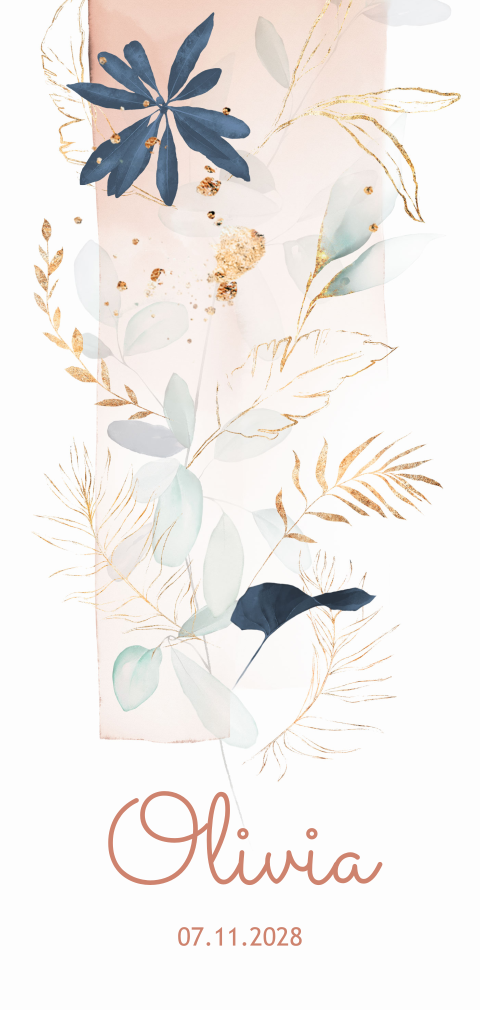 Hip geboortekaartje meisje met bloemen en aquarel