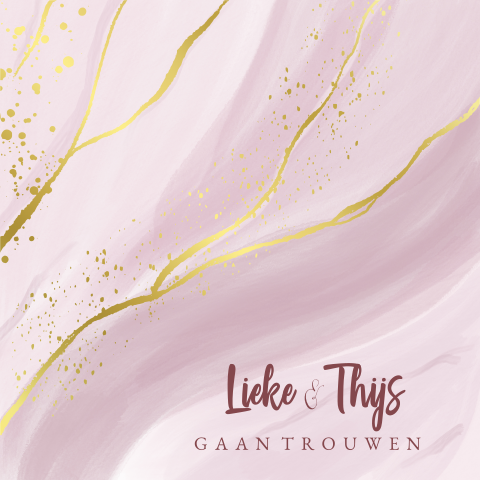 Roze trouwkaart marmerlook met goudfolie