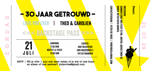 Uitnodiging jubileum 30 jaar getrouwd in ticket stijl