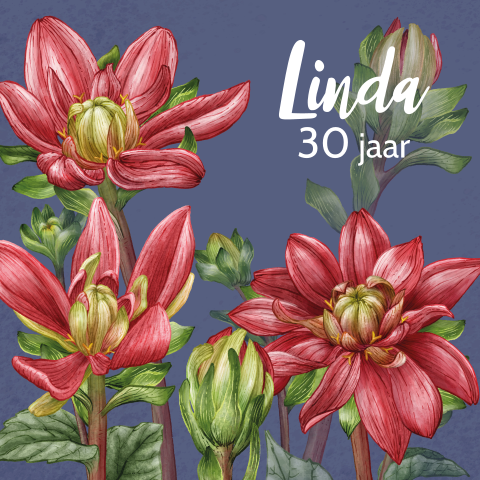 Uitnodiging verjaardag 30 jaar vrouw met kleurrijke Dahlia bloemen