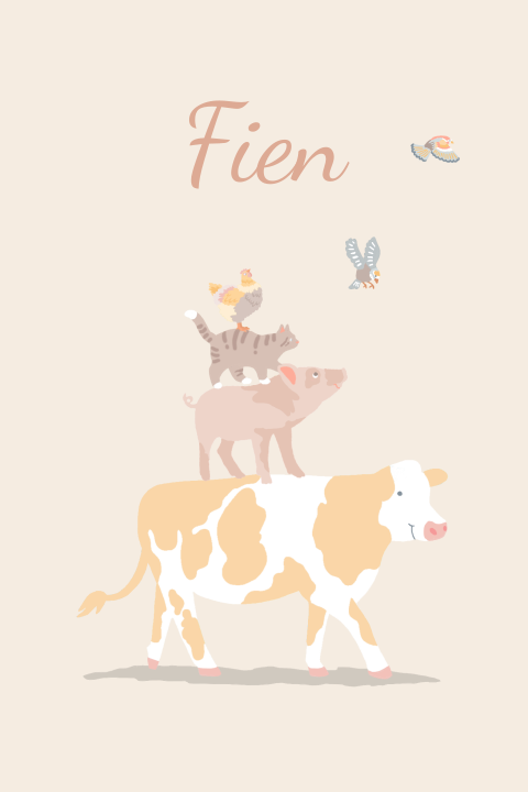 Geboortekaartje voor een meisje met vrolijke boerderijdieren