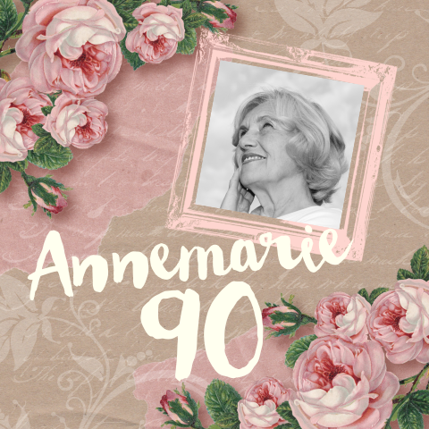 Uitnodiging 90 jaar vintage kraft rozen foto