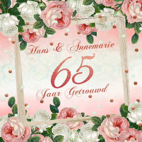 Uitnodiging jubileum 65 jaar getrouwd vintage rozen