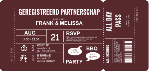 Geregistreerd partnerschap in de vorm van een echte ticket