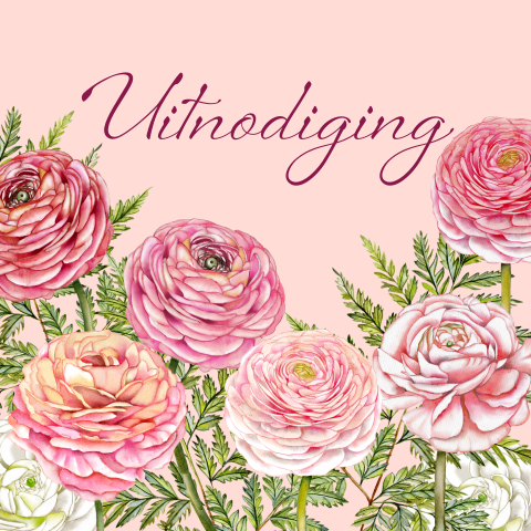 Uitnodiging feest voor een vrouw met roze ranonkels