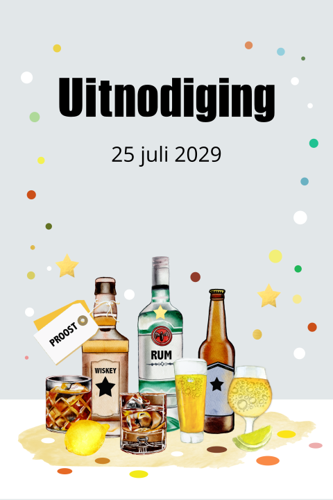 Uitnodiging verjaardag man met glazen en flessen