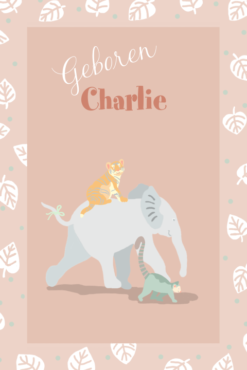 Geboortekaartje voor een jongen of meisje met jungle dieren