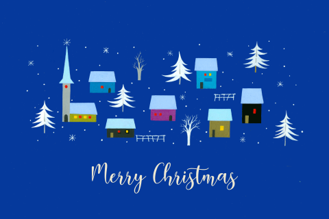 Zakelijke kerstkaart huisjes en boompjes