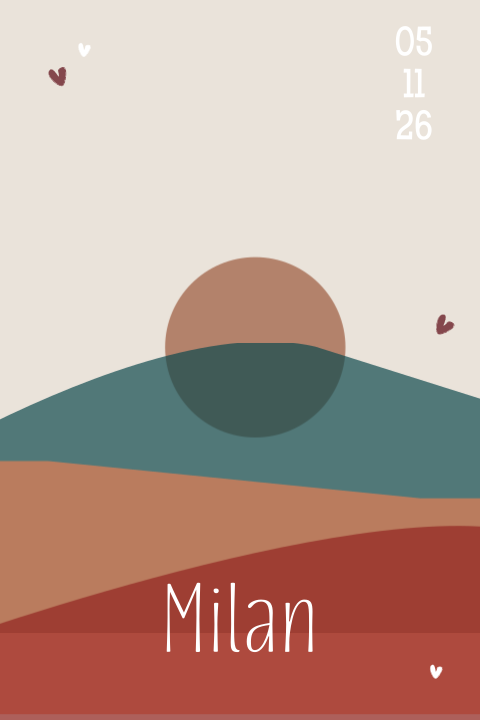 Abstract geboortekaartje met zonsondergang jongen