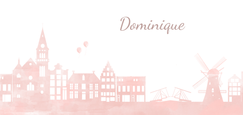 Geboortekaartje lang formaat hollandse panden in roze aquarel 
