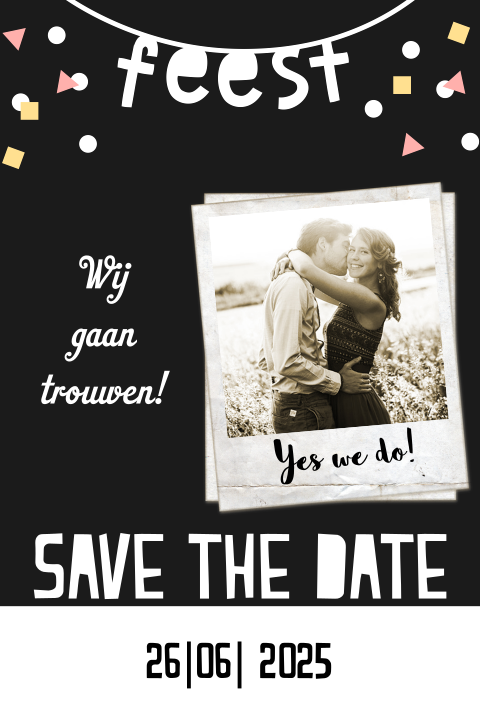 Hippe save the date kaart schoolbord
