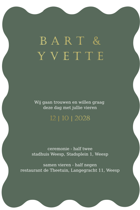 Trouwkaart folie stans biscuit-vorm groen